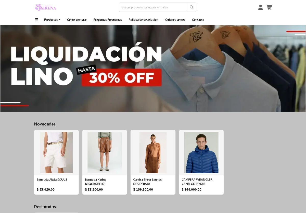 Tienda online de ejemplo La Sirena en la computadora
